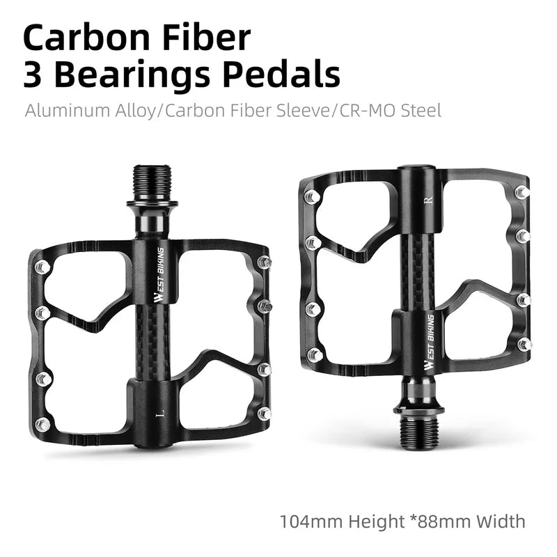 NEW Arrivals 3 Colors MTB Titanium Shaft Pedal Ultralight Mountain Bicycle Carbon Fiber Pedal 3 Bearings Road Bike Professional Pedal Anti-Slip Racing Cycling Pedals.