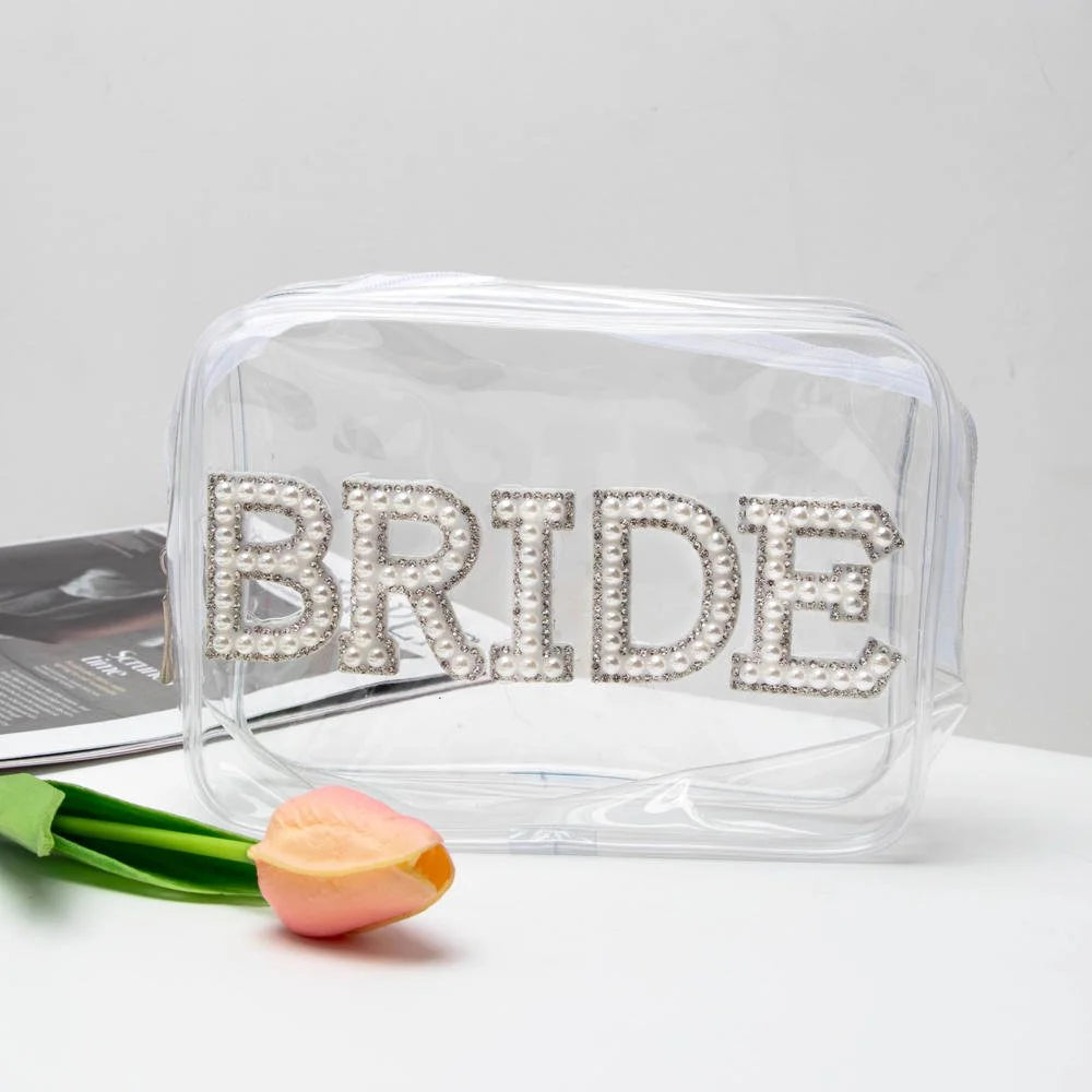 NEW Arrivals Bride Pearl Letter Clear Makeup Bag Bridal Shower Gifts MRS Cosmetic Bag Wedding Bachelorette Party Supplies Swim Waterproof Bags