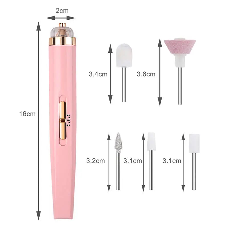 Mini USB Electric Nail Grinder Drill 5 In 1 Nail Polishing Machine Nail File With Light Portable Mini Electric Manicure Art
