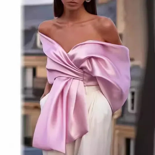 NEW Arrivals Spring Summer Cross Asymmetrical Butterfly Knot Women's Top Cross-Border Mixed Fabric Vest Strapless Clothing