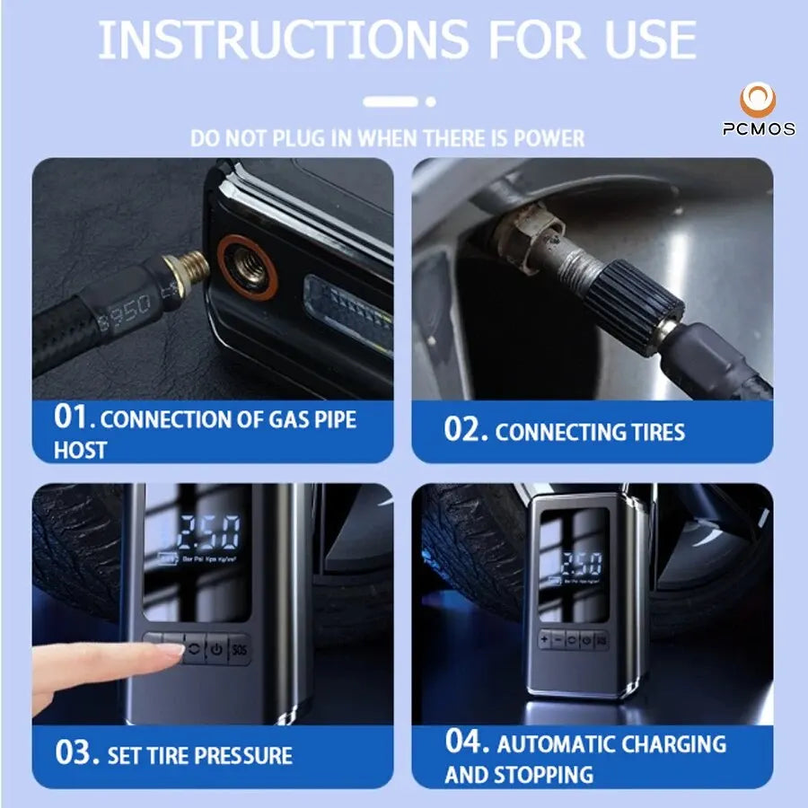 PCMOS 1 Set Inflation Pump Multi Functional Portable Handheld Wireless Charging Digital Display Tire Inflation Pump