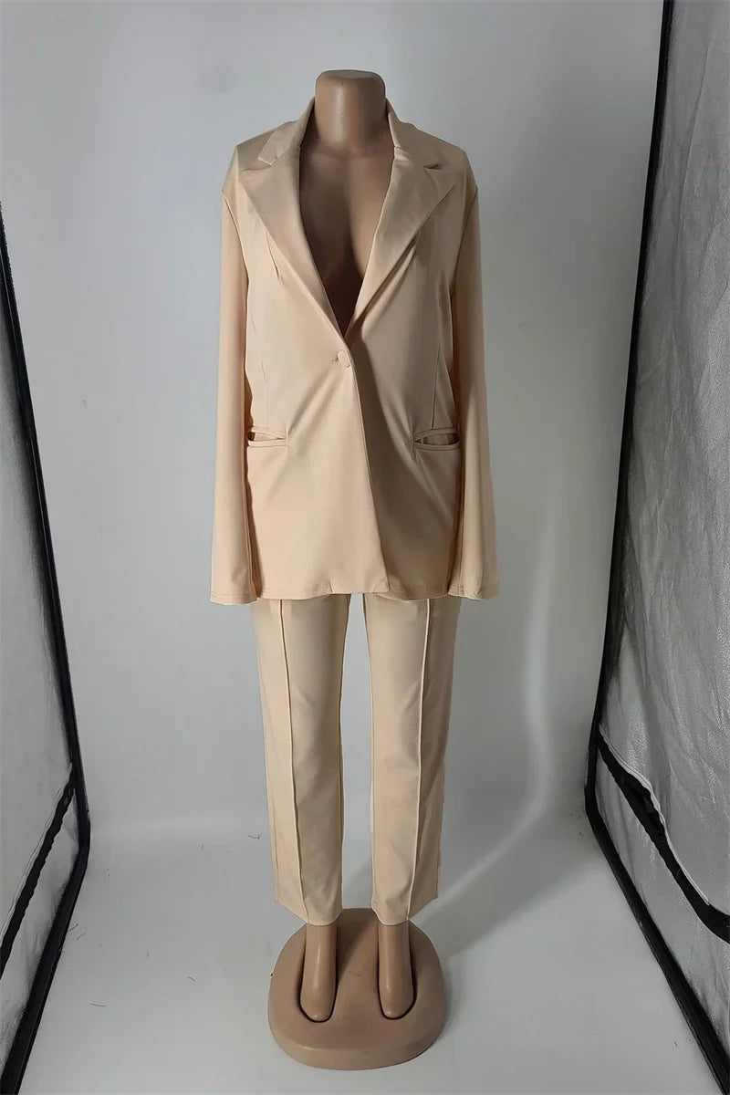 Elegant Work Wear Two Piece Set for Women Single Button Blazer Coat and Pants Office Lady Business Suit Matching Sets Uniform