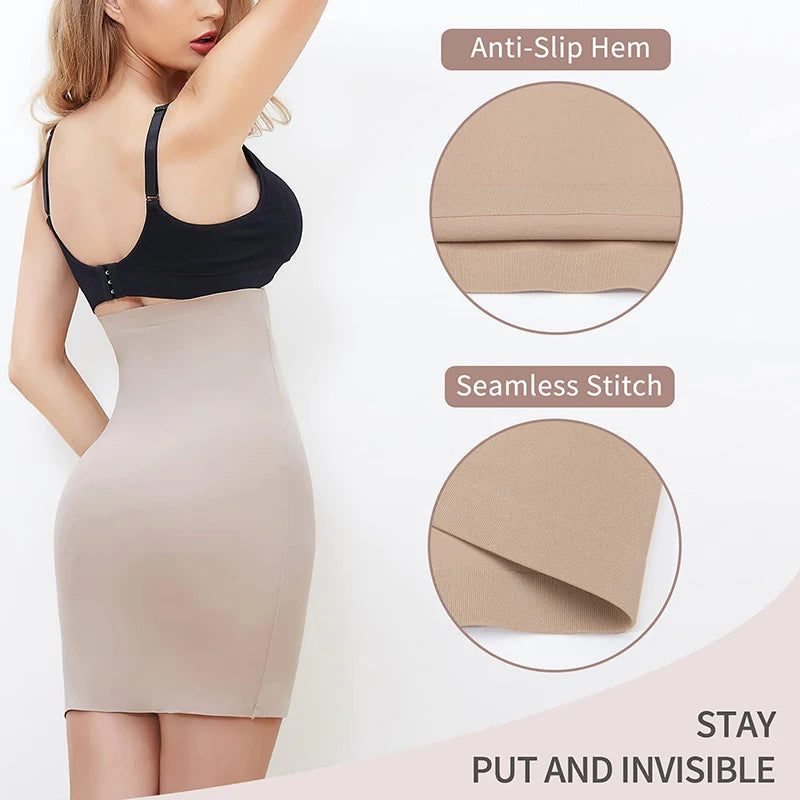 NEW Arrivals Slimming Half Slips for Women Under Skirt Short Mini Dresses with Elasticity Waistband Shaper Invisible Skirt Shapewear Tummy Belly Control Ladies Underwear Shapers
