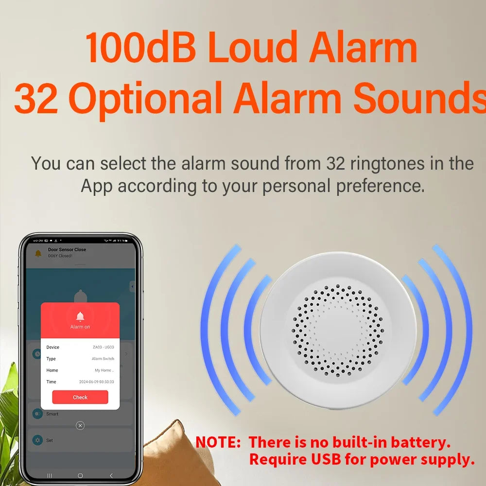 TUYA ZIGBEE Siren Alarm For Smart Home Security 100db Speaker Works With Alexa Yandex Alice Require Hub.
