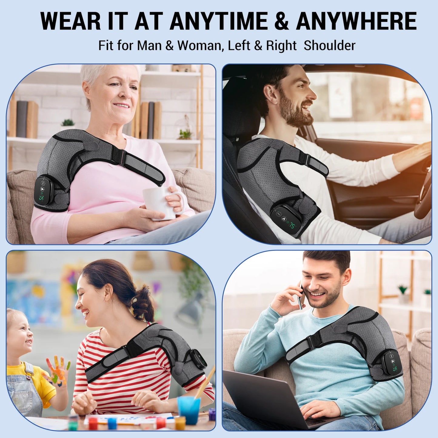 NEW Arrivals Black/Gray Color Electric Heating Shoulder- Knee Massage Brace Belt Thermal Vibrator Shoulder Temperature Massage Support Pad Sports Pain Relief Instrument Health Care Supplies