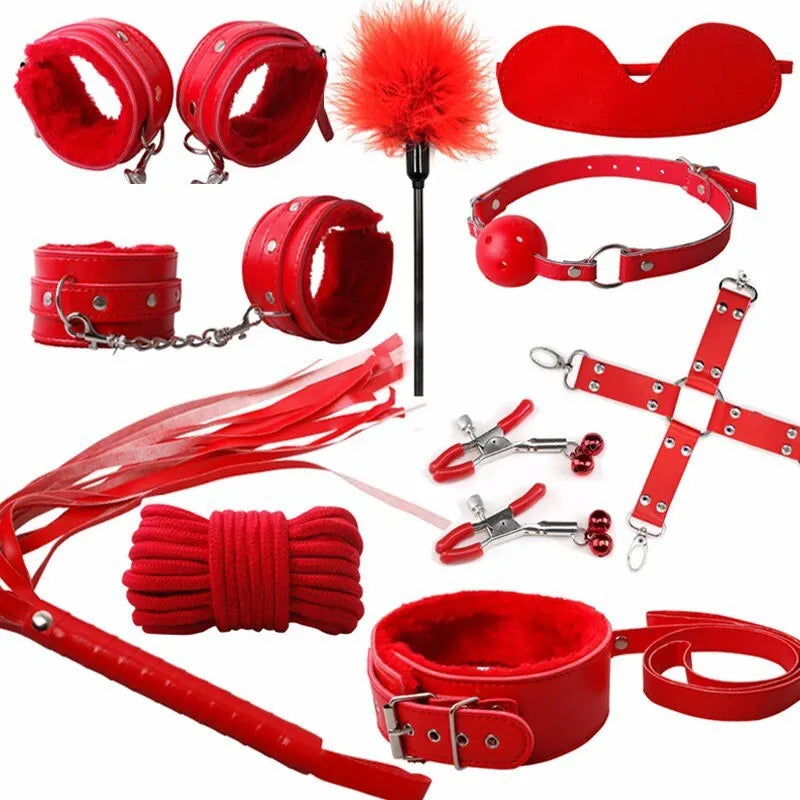 Role-playing 10 PCs BDSM Adult Sex Plush Cuff Lace up Drawstring Sexy Bedding Strap Couple Sex Toy Set Popular