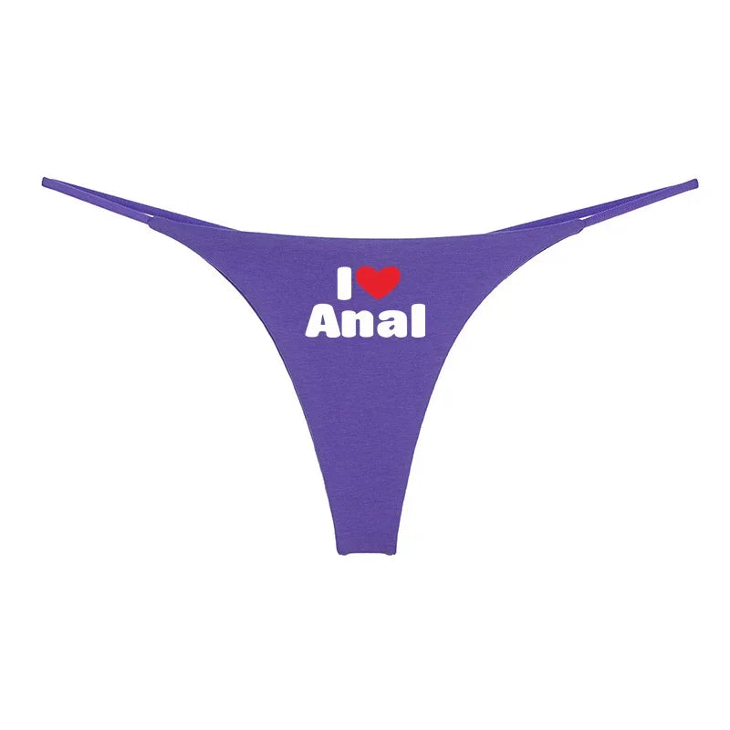 NEW Arrivals 4 Colors *I LOVE ANAL* Double Layer Thin Strap Thong for Women Cute Cotton Underwear Seamless Ladies Girl G-String Panties Gift for Her