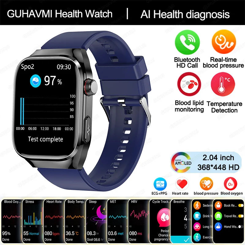 NEW Arrivals 12 Colors/Patterns AI Diagnosis Health Monitoring Blood Pressure Smart Watch Women Men ECG Uric Acid Lipid BT Call Health Smart Watches For HUAWEI Health Care Supplies