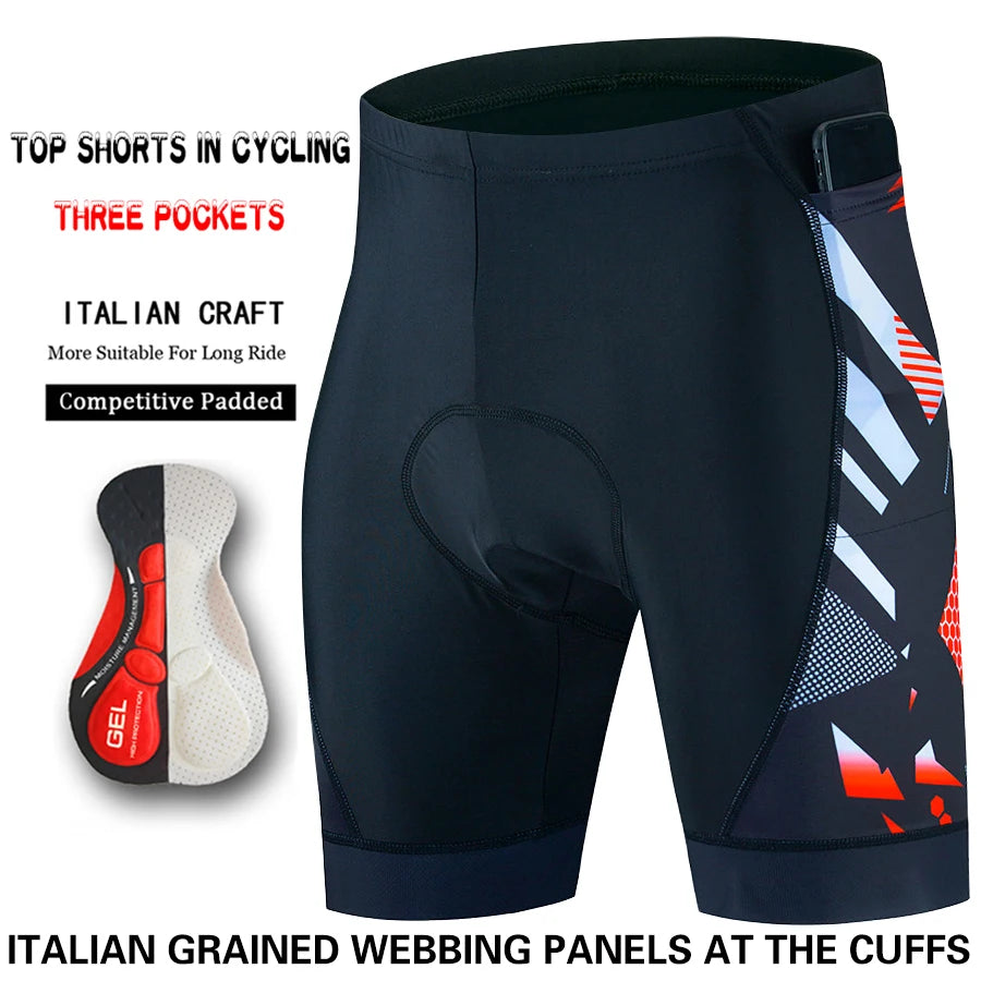 NEW Arrivals S-4XL 7 Patterns Three Pocket Cycling Shorts Bike Tights Triathlon 5D Gel Padded Pro Lycra Bicycle Shorts Breathable Man Mountain Biking Shorts