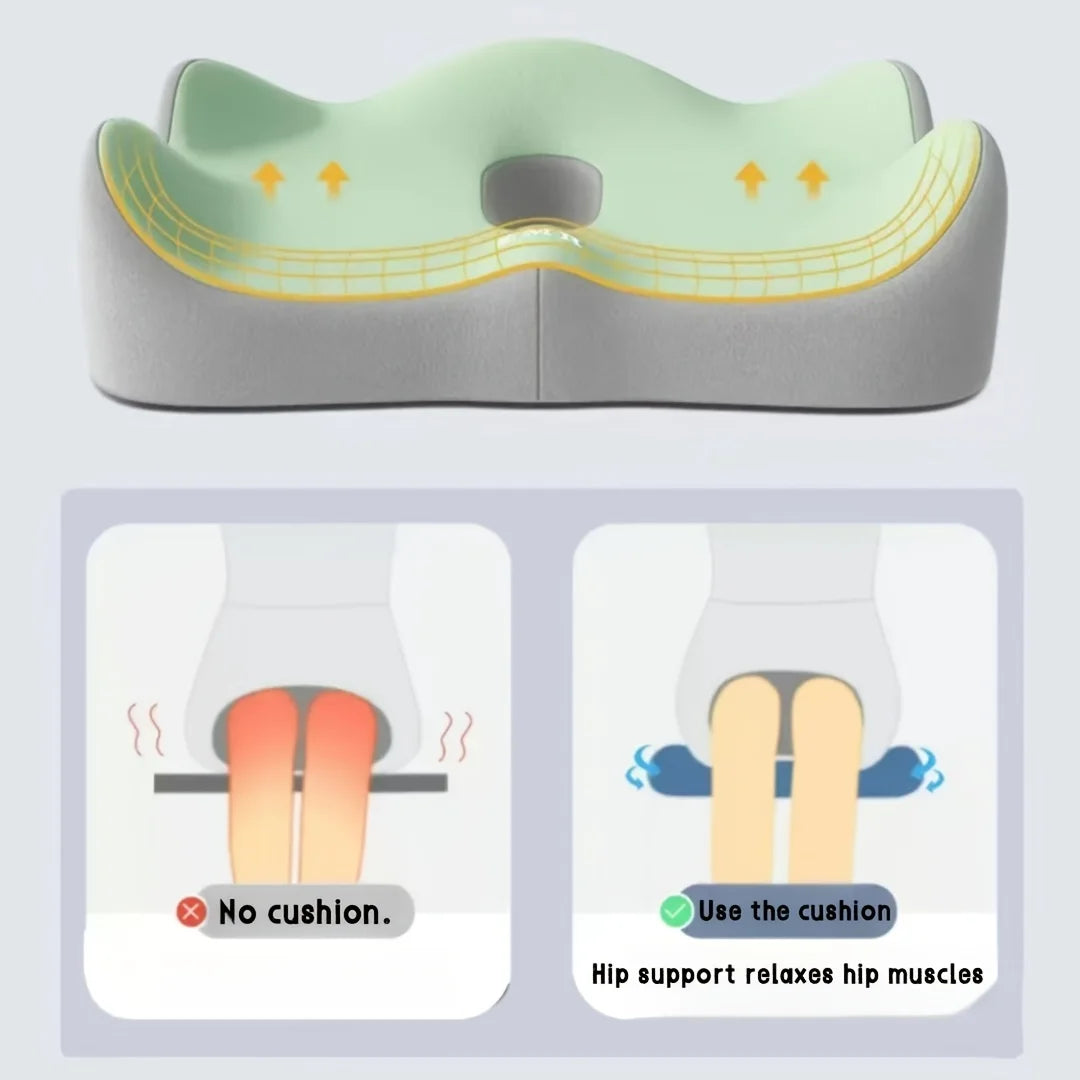 NEW Arrivals 1PC Memory Foam Seat Cushion - 3D Ergonomic Support| Light Green & Grey, Washable Polyester, Car/Office Essentials Hip Legs Support Pillow