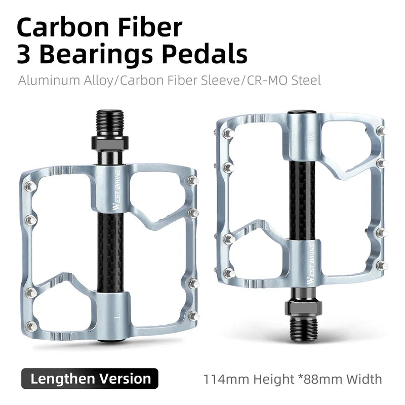 NEW Arrivals 3 Colors MTB Titanium Shaft Pedal Ultralight Mountain Bicycle Carbon Fiber Pedal 3 Bearings Road Bike Professional Pedal Anti-Slip Racing Cycling Pedals.