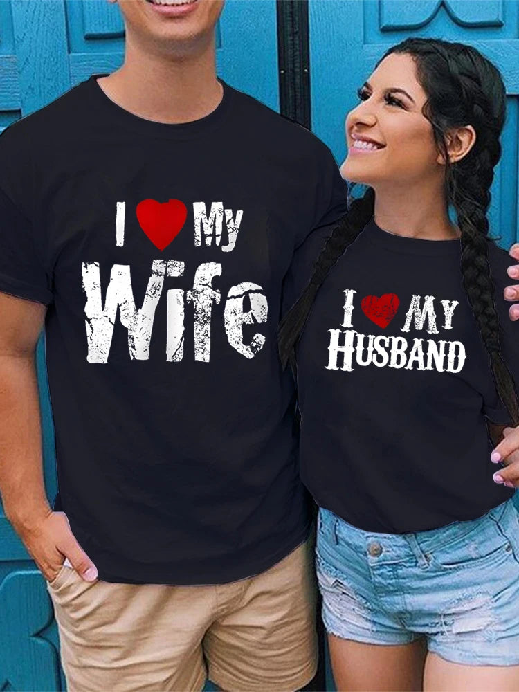 NEW Arrivals S-4XL I Love My Wife I Love My Husband Matching T-Shirt Men Women Vintage Fashion Trend Wife Husband Tee Honeymoon Sweet Lovers T-Shirt