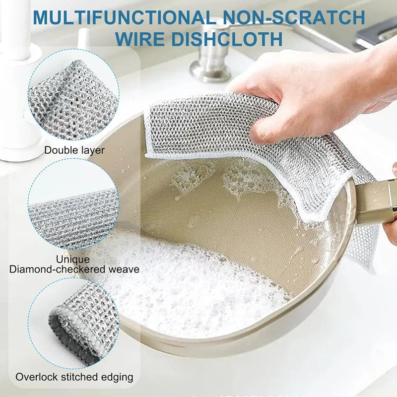 NEW 30PCS Set Double Layer Magic Cleaning Cloth Thickened Double-Sided Metal Steel Wire Rags Kitchen Dish Pot Wash Dishing Cloths Towel Clean Tools Household Supplies