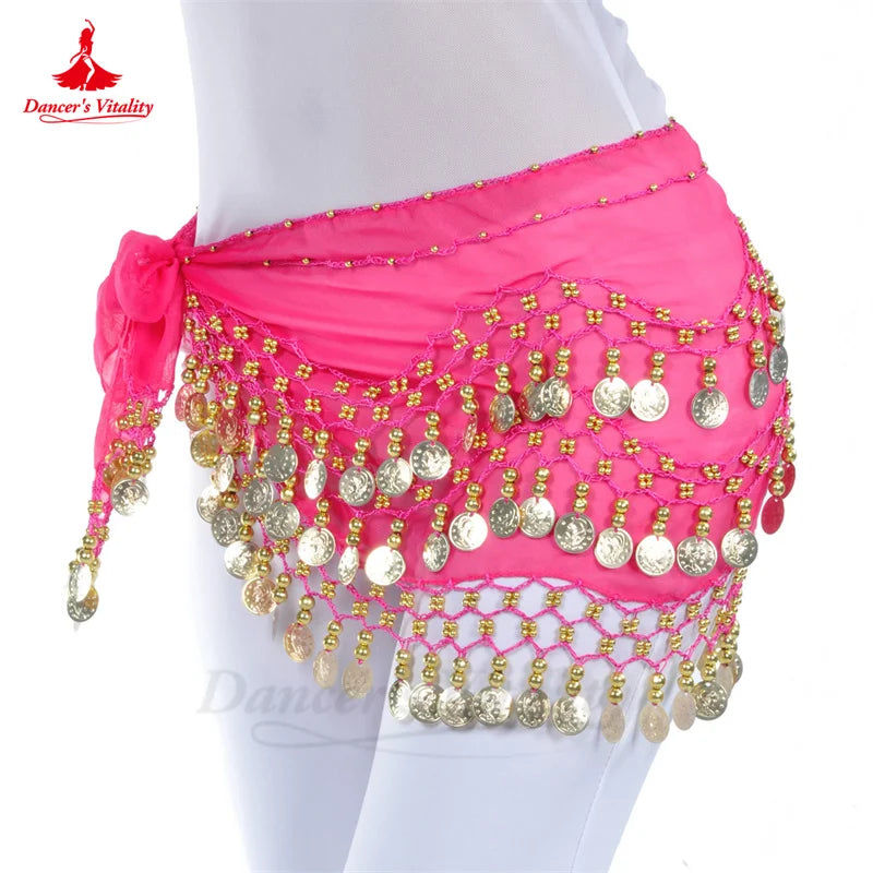 NEW Arrivals Belly Dance Belt for Women Chiffon Gold Coins Oriental Dancing Wear Accessories Girl's Chiffon Silver Coins Belly Dance Hip Scarf