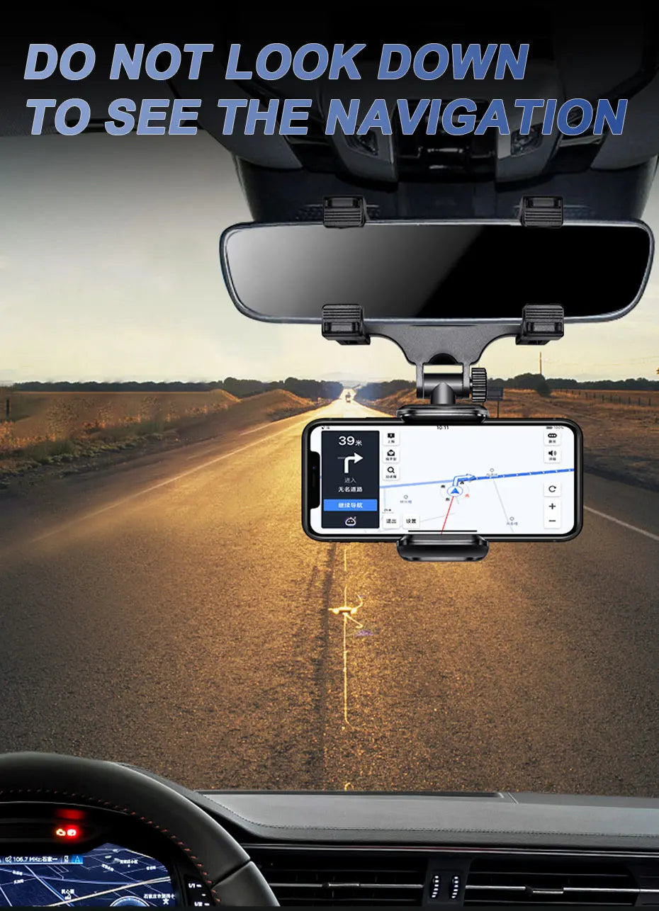 NEW Rearview Mirror Phone Holder for Car Free Rotation Adjustment Phone Mount Stable Gripper Smartphone Navigation Bracket