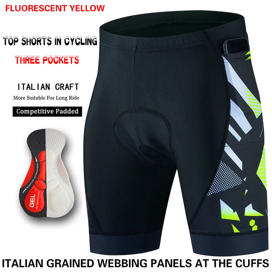 NEW Arrivals S-4XL 7 Patterns Three Pocket Cycling Shorts Bike Tights Triathlon 5D Gel Padded Pro Lycra Bicycle Shorts Breathable Man Mountain Biking Shorts