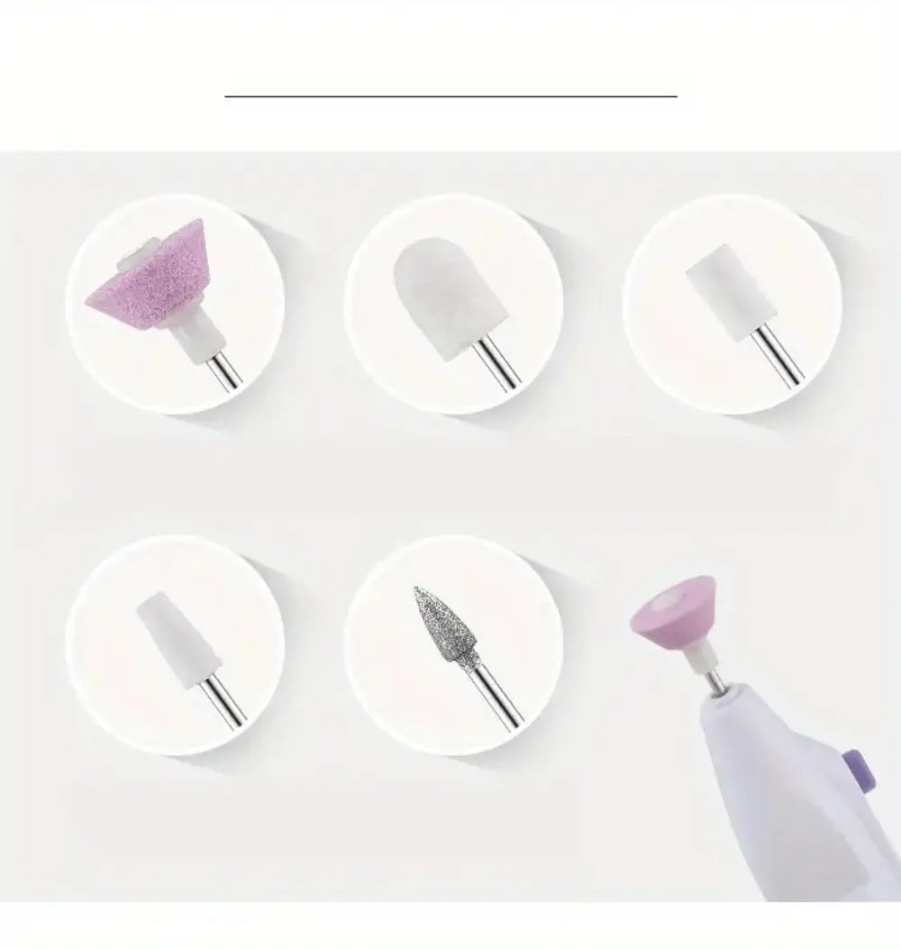 5in1 Electric Nail File Set Portable For Acrylic Nails Fake Nail Tips Cuticle Trimmer Nipper Cutter Cuticle Pusher Manicure Tool