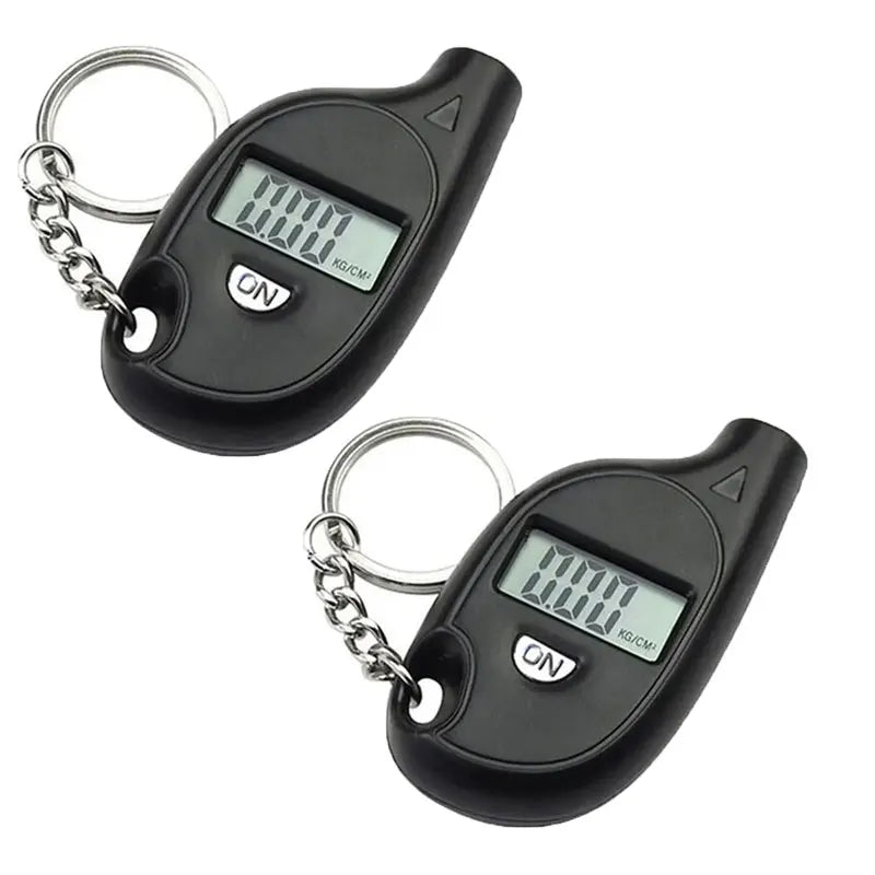 NEW Arrivals 2PCS Set Mini Keychain Style Tire Gauge Digital LCD Display Car Tire Air Pressure Temperature Tester Meter Bicycles Auto Car Motorcycle Tire Safety Alarm