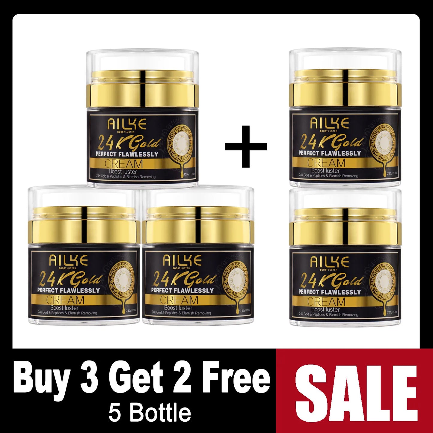 NEW Arrivals AILKE Korean Set 24K Gold Flawlessly Skin Care Range, Skin Whitener, Reduce Dark Spots, Melanin, Wrinkles, Moisturize, For Women & Men Skin Care Supplies