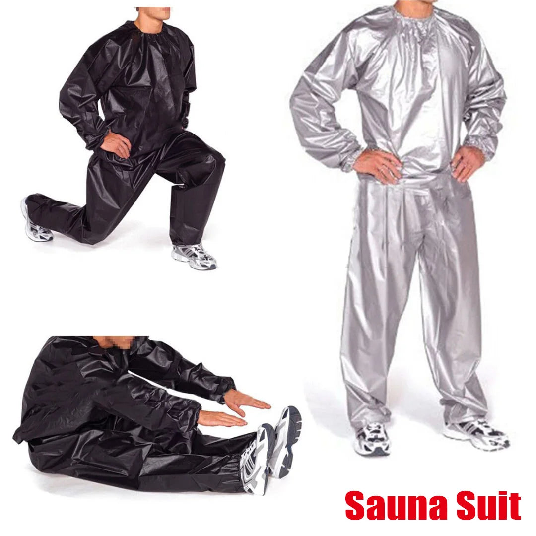 NEW 1 Set M-3XL Plus Size Sauna Top Pants Suit for Women Men Weight Loss Waterproof Windproof Sweat Tracksuit Elastic Openings Fat Burning Sports Fitness