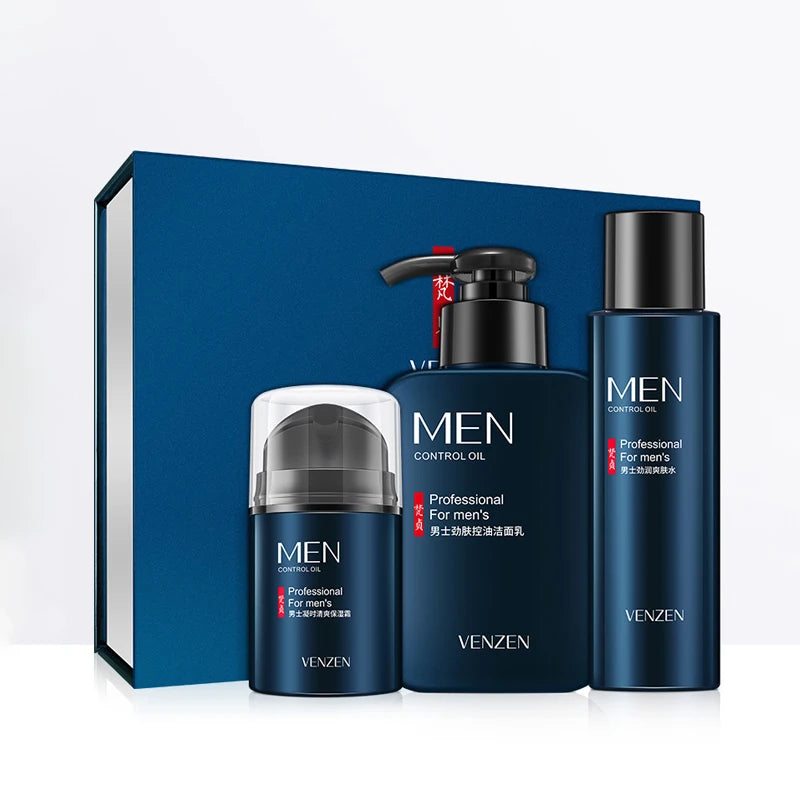 VENZEN Men's Skin Care Kit Face Cleaning Facial Cleanser Acne Treatment Blackhead Remover Hydrating Face Mask Men Skincare Set