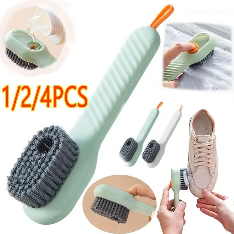 NEW Arrivals 4PCS Set Green/White Fashion Multifunction Shoes Sport Sneakers Boots Brush Soft Bristled Liquid Filled Up Wash Shoe Cleaning House Accessories Clean Kitchen Tools