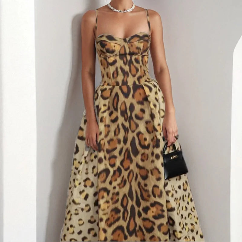 NEW Arrivals Women's Sleeveless Leopard Fashion Sexy Waist-Cinching Dress Spring Summer Autumn Evening Party Sexy Dress Ladies Fashion Clothing Supplies