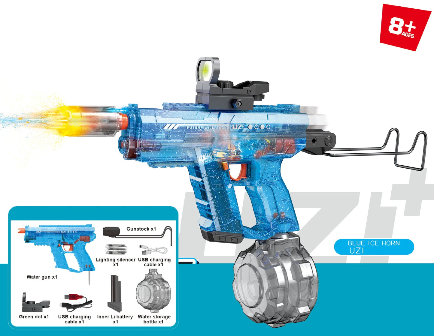 NEW Arrivals UZI Electric Water Gun Toys Beach Water Pool Games Bursts Adult-Children's High-Pressure Strong Charging Energy Water Automatic Water Spray Toy Guns Summer Sports Games Fun Toys Supplies