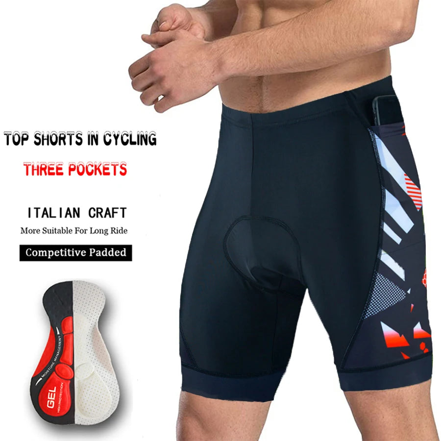 NEW Arrivals S-4XL 7 Patterns Three Pocket Cycling Shorts Bike Tights Triathlon 5D Gel Padded Pro Lycra Bicycle Shorts Breathable Man Mountain Biking Shorts