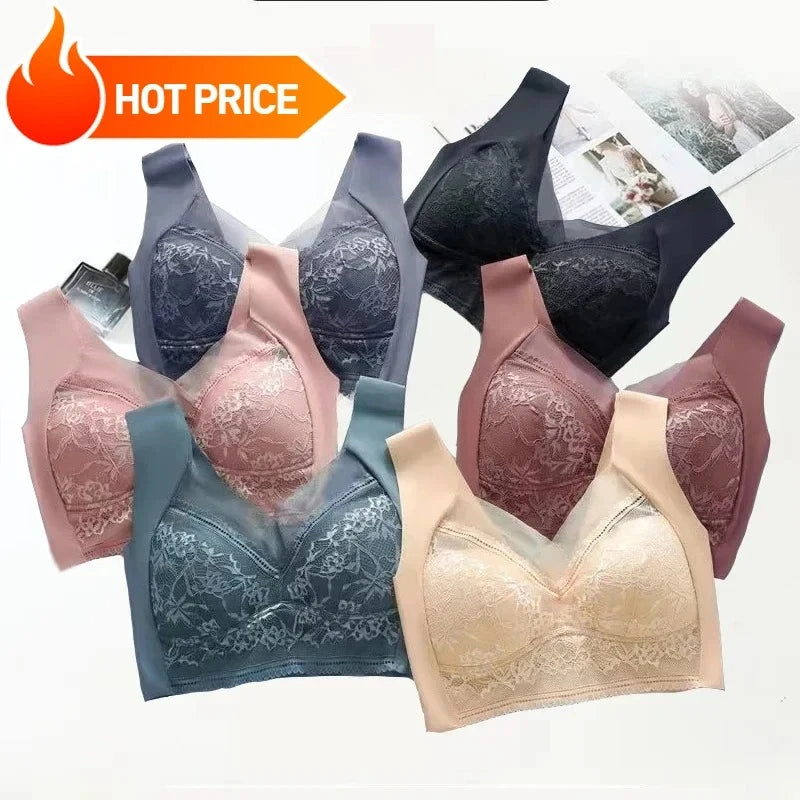 NEW Arrivals 3PCS Set 6 Colors/Patterns L-6XL(115KG) Women's Push Up Bralette Wireless Bras - 5cm Natural Lift, Seamless Lace Plus Size No Underwire Comfort