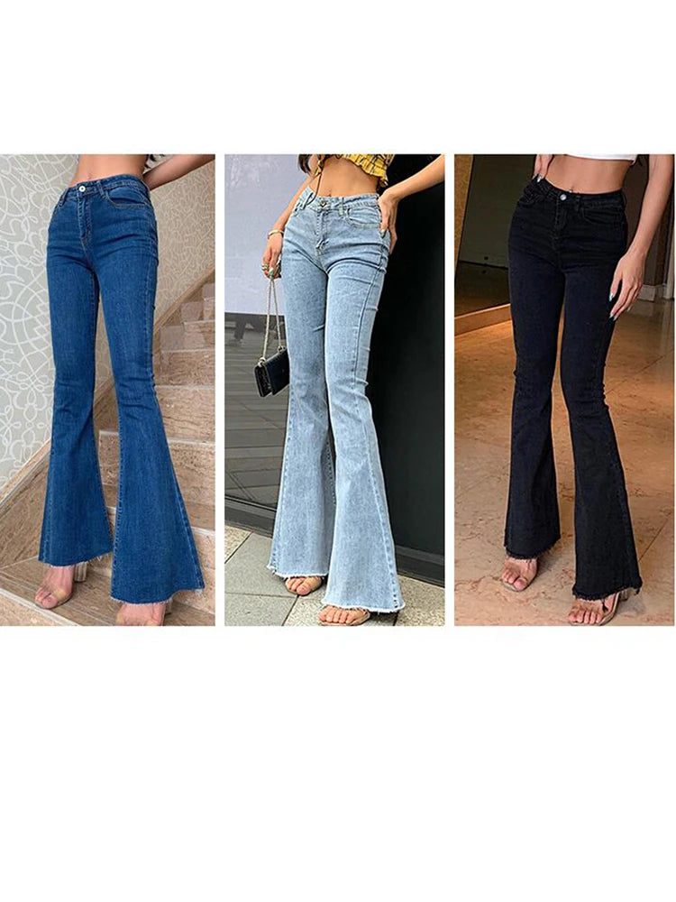 NEW Arrivals 3 Colors Ladies Jeans Trousers Retro High Waist Stretch Pants Fashion Tall Thin Street Skinny Flare Denim Pants S-XL Girls Casual Fashion Apparel Accessories