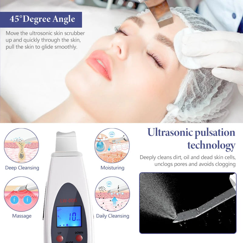 NEW Arrivals Ultrasonic Skin Scrubber Deep Face Cleaning Machine Wrinkles Remove Eye Bags Facial Massager Ultrasound Peeling Clean Tone Lifting Device Ladies Beauty Salon SPA Accessories Skin Care Products