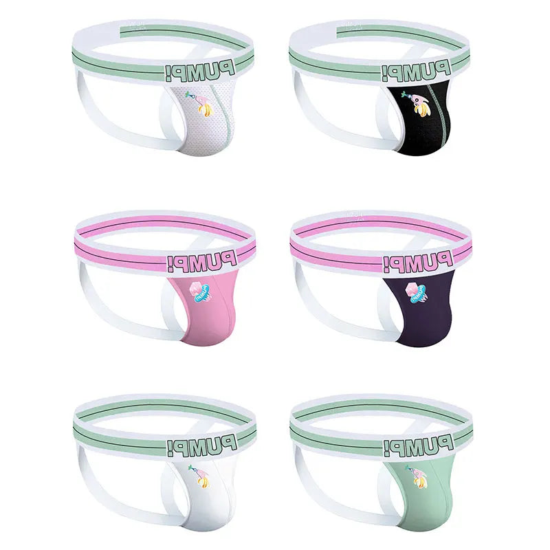 6PCS New Arrival Cotton Soft Gay Men Sexy Underwear Thong Men Jockstrap Print Men's lingerie Mens Thongs And G strings Gift