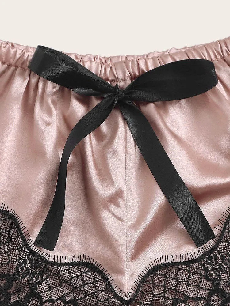 3-piece Set of Sexy Pajamas for Women Eyelashes Lace Satin Sleepwear Cami Tops Shorts Panties Lingerie Pyjamas Nightwear Mujer
