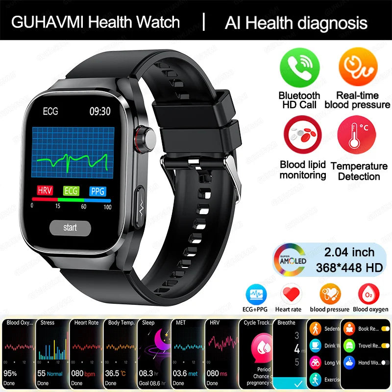 NEW Arrivals 12 Colors/Patterns AI Diagnosis Health Monitoring Blood Pressure Smart Watch Women Men ECG Uric Acid Lipid BT Call Health Smart Watches For HUAWEI Health Care Supplies