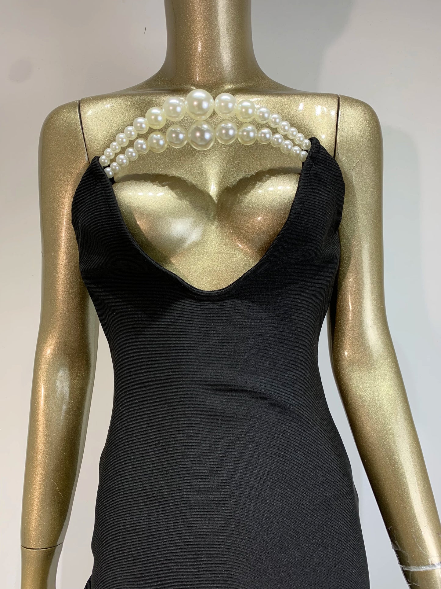 BRAND NEW UK Size Women Luxury Celebrity Red Carpet Sexy Strapless Backless Pearl Black Maxi Long Bodycon Bandage Dress Elegant Evening Wedding Guest Night Club Party Outfit