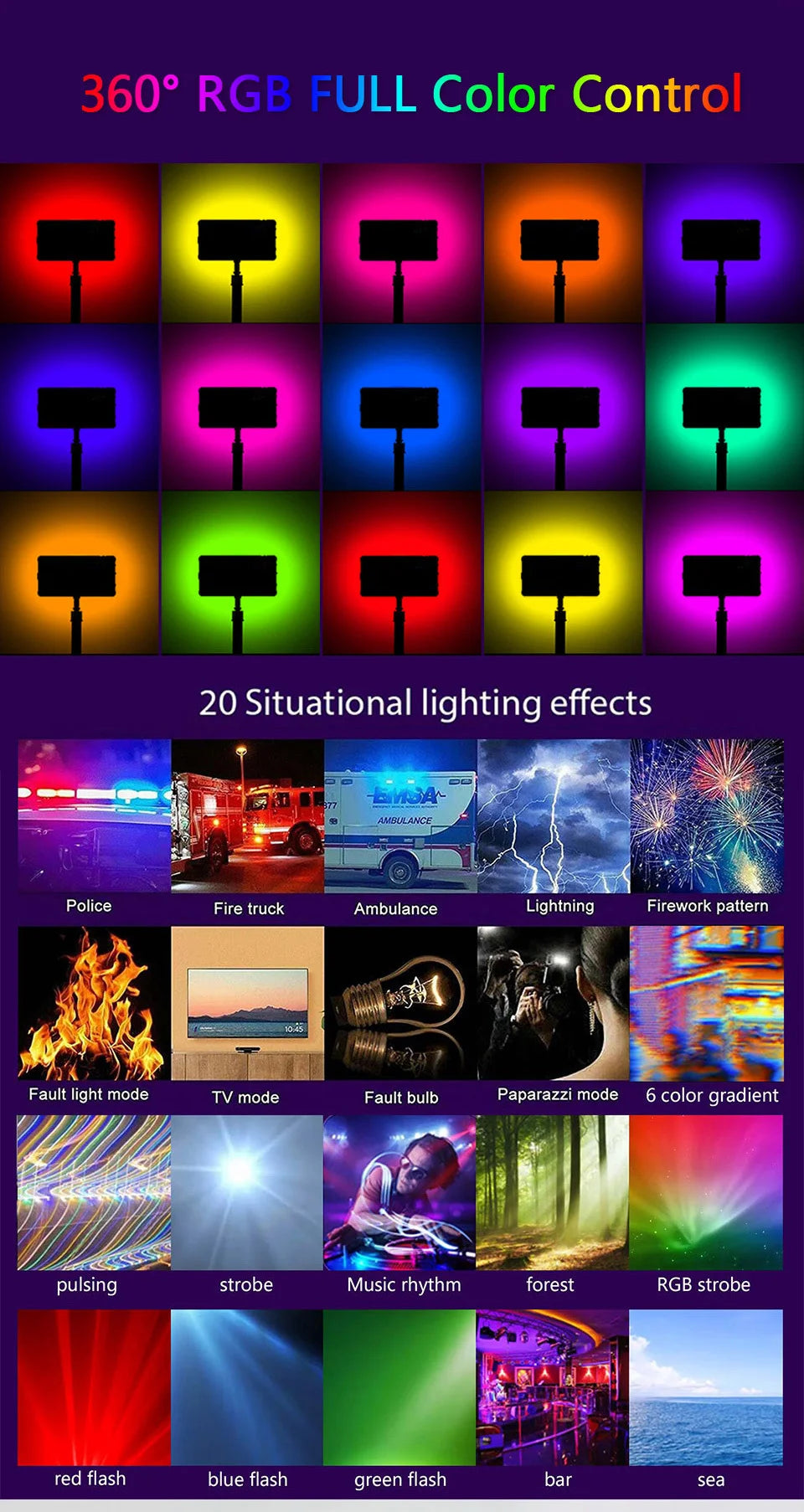 NEW Arrivals RGB LED Video Light Photography Fill Camera Lighting Panel CRI95+ 2500-9000K LCD Display Cold Shoe For Vlog Live Streaming DSLR