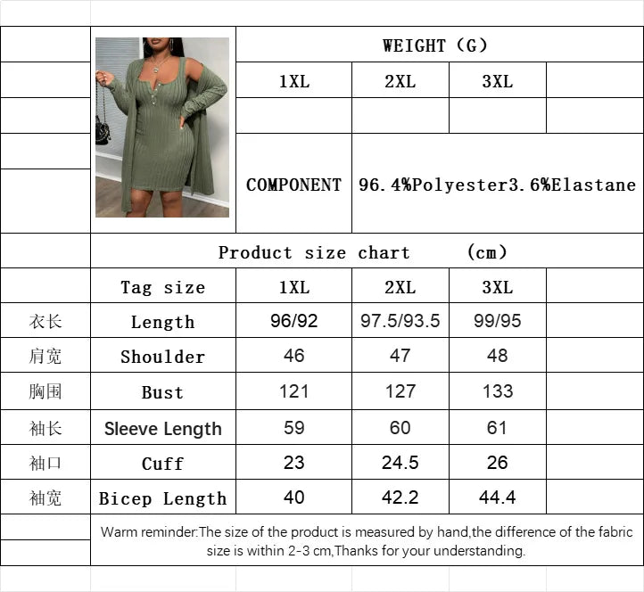 NEW Arrivals 2PCS Set XL-3XL Plus Size Ribbed Chubby Women Elegant Solid Mini Dress Female Casual Long Coat Spring Autumn Evening Party Matching Set