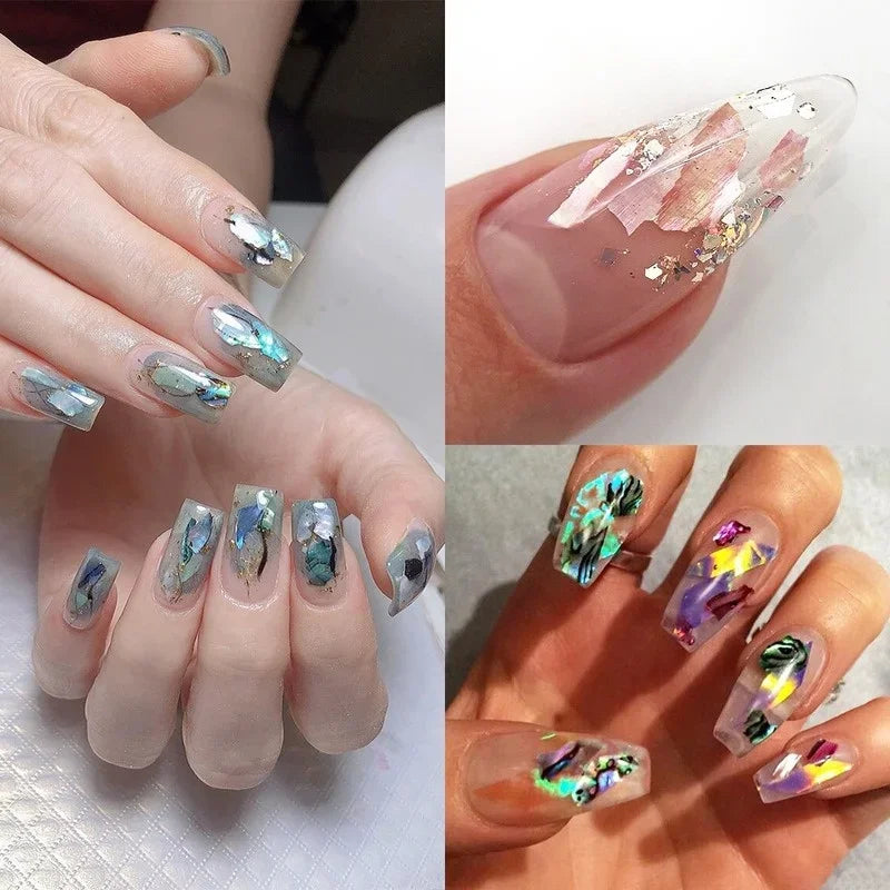 12Grids Nails Abalone Shell Fragments Texture Natural Sea 3d Charm Nail Art Decoration Slice DIY Beauty Salon Tools