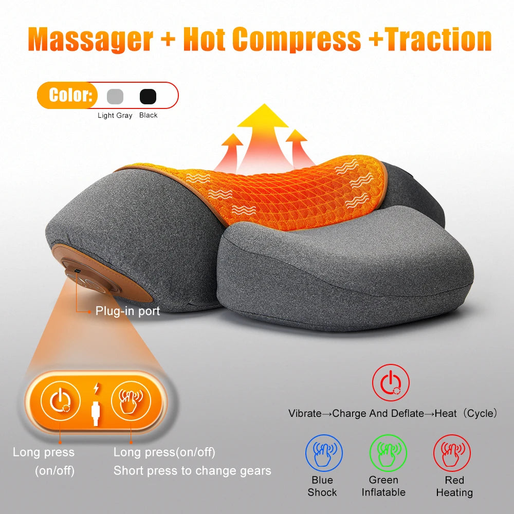 NEW Arrivals 3 Function Electric Neck Massager Cervical Pillow Hot Compress Vibration Massage Neck Traction Relax Pillow Spine Support Massager Pillow
