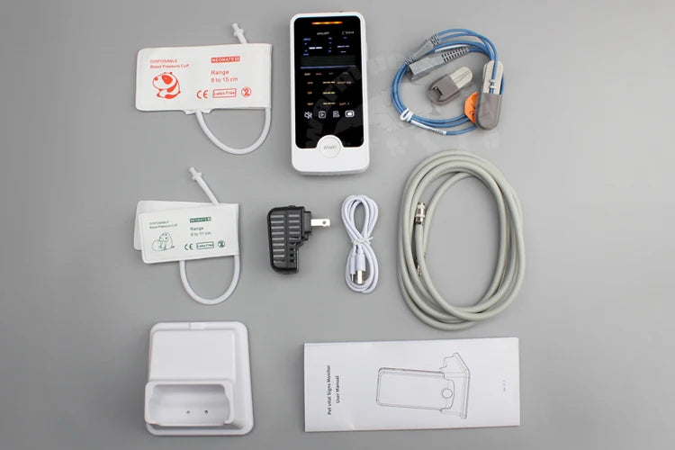 Just Landed Whole Set Dog Cat Vet Animals Monitor Heart Rate Sphygmomanometer Handheld NIBP SPO2 Function Patient Monitor Veterinary Equipment Machine Pets Health Care Supplies