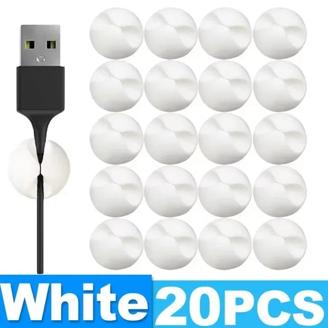 NEW Arrivals 30PCS Set White/Black Color Self-Adhesive Wire Fixer Cable Organizers Cable Holder Silicone Data Lines Desktop Management Compatible Clips Stickers HOME Office