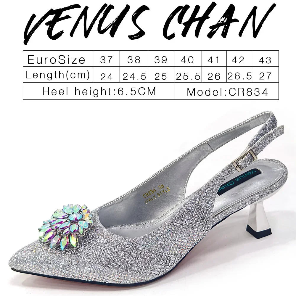 NEW Arrivals 8 Colors Italian Design Rhinestone Luxury Wine Colour Pointed Toe Shoe & Bag Matching Set Women's High Heels Night Club Business Dinner Evening Wedding Birthday Party Ladies Luxury Fashion Apparel Accessories Set