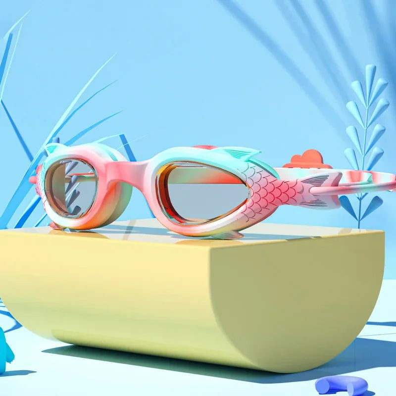 NEW 2PCS Set 4 Colors Children Kids 3-18 years old Swimming Goggles Waterproof Anti Fog High-Definition Small Frame Goggles Professional Training Kid's Swimming Goggles Caps Set