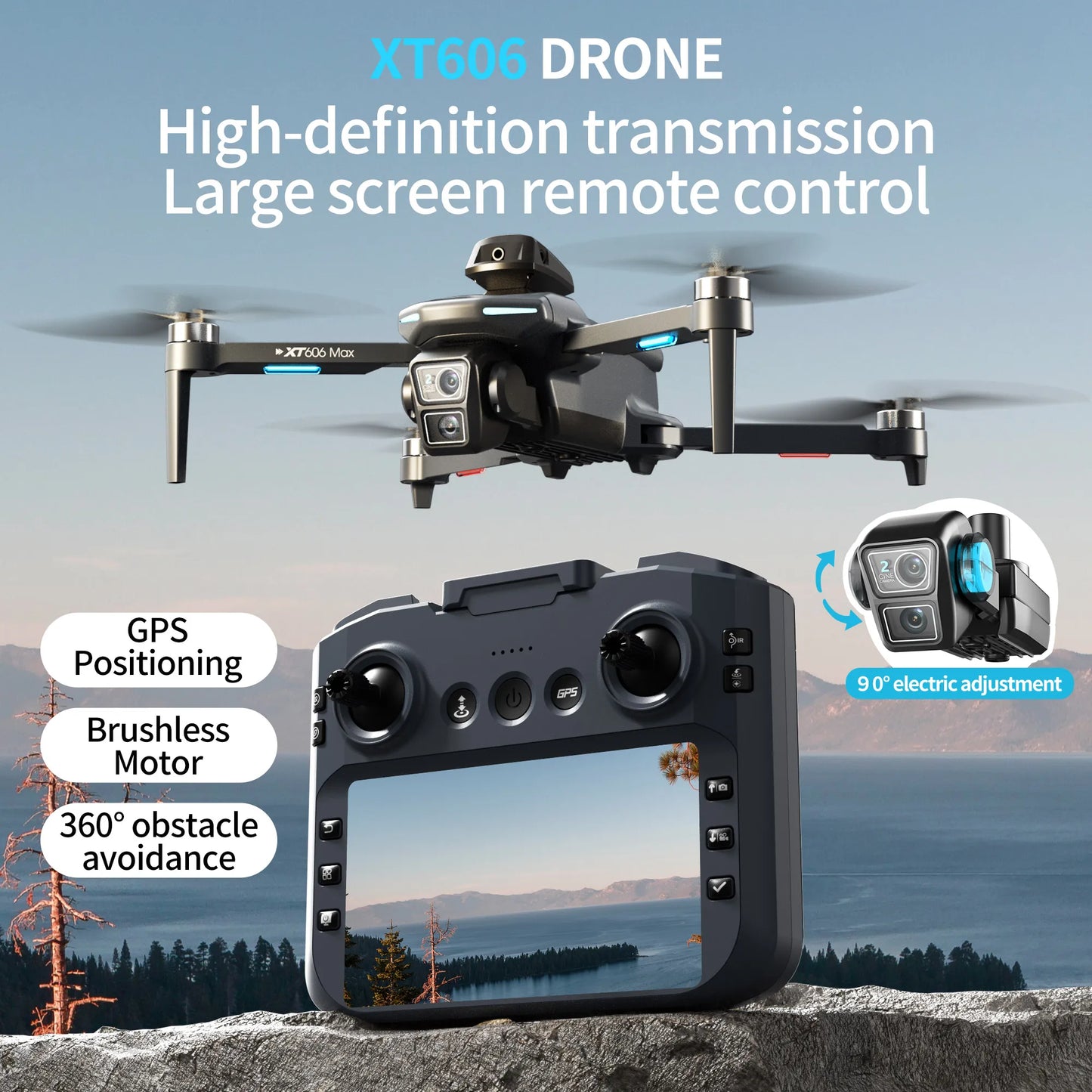 5G GPS XIAOMI NEW XT606 GPS Drone + 3 Batteries Set 8K HD 22 Languages Professional Dual Camera 5G WIFI FPV Obstacle Avoidance Brushless RC Quadcopter Drone