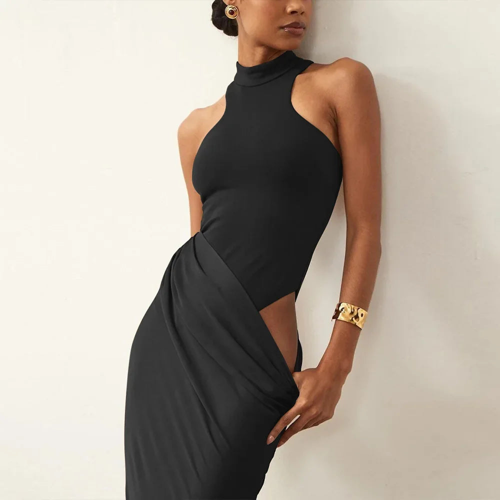 NEW Arrivals 3 Colors Sexy Sleeveless Hollow Out High Collar Bodycon Dress Women's Spring Summer New Style Pure Color Cross-Border Women's Dress