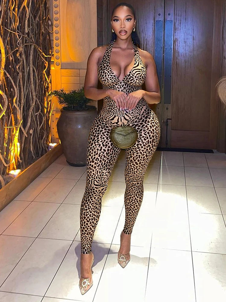 NEW Arrivals Leopard Sexy Jumpsuit Women Coquette Summer Trend Midnight Club Activity Sleeveless Fitness Stretch Workout Overalls
