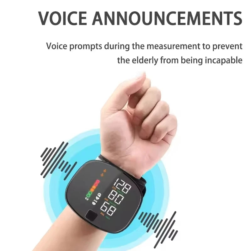 NEW Arrivals English Voice Portable LED Wrist Blood Pressure Monitor Portable Rechargeable Digital Tonometer Sphygmomanometer BP Monitor Health Care Supplies