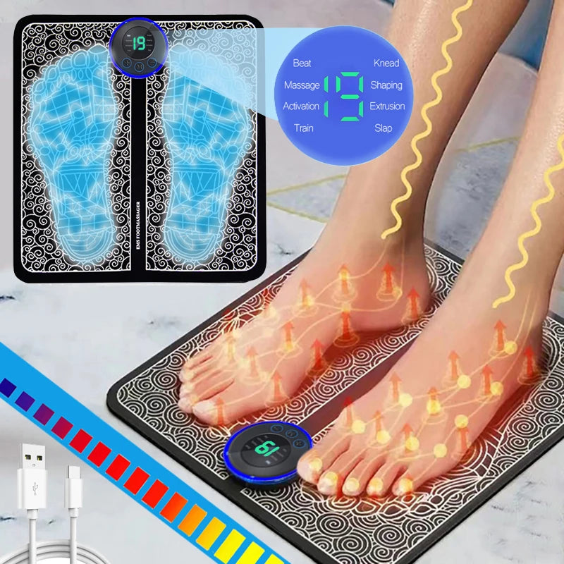 NEW Arrivals 19 Intensity & 8 Modes Electric Foot Massager Pad Muscle Massage Relaxation Trainer For Massage Fitness Outdoor Sport Home Family Relax Massage Accessories Health Care Supplies