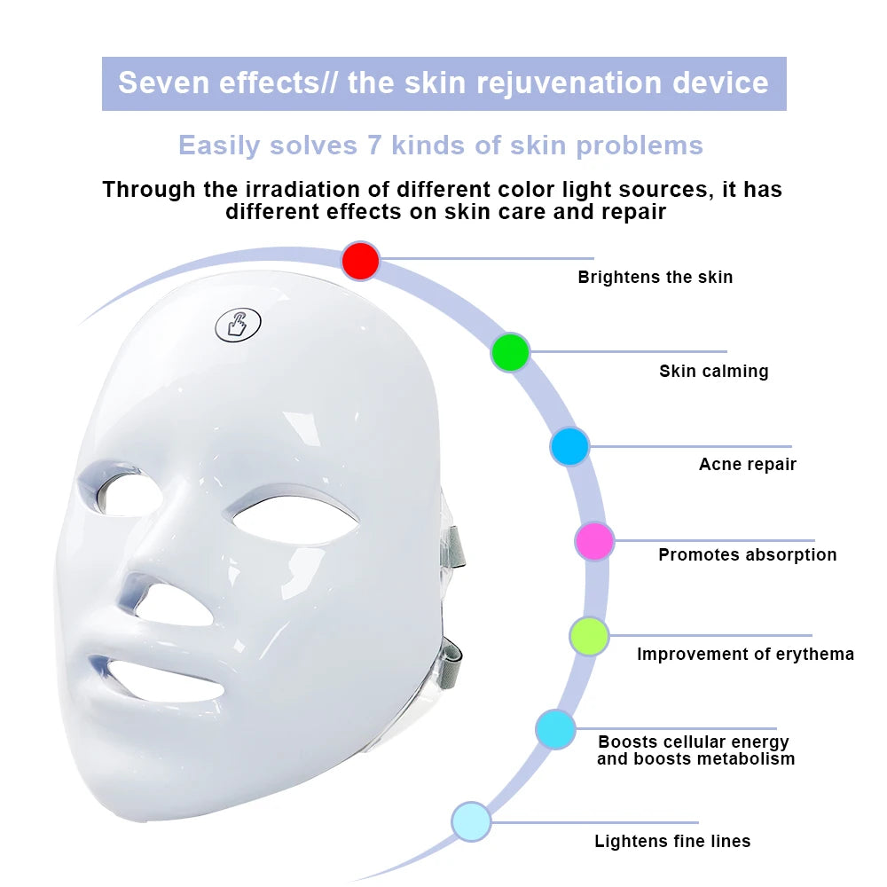 NEW Arrivals 7 Colors LED Facial Mask Photon Therapy Face Skin Care Mask Anti Acne Therapy Skin Rejuvenation Wrinkle Removal Face Beauty Mask Ladies Home Beauty Salon SPA Accessories